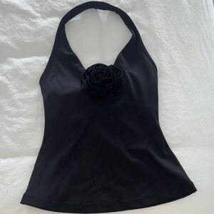 Wiskii Black Halter workout top with Floral Detail